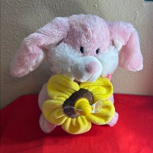Pink Plush Bunny with Yellow Flower